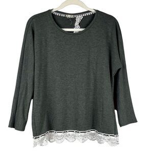 Eyeshadow Gray Women’s Sweatshirt Open Back Lace Trim Wrap Small